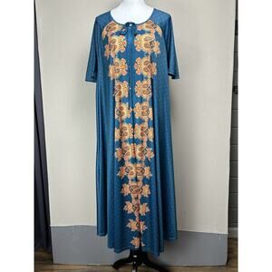 Only Necessities 18/20 Blue Zip Up Floral Paisley House Dress Muu Muu.